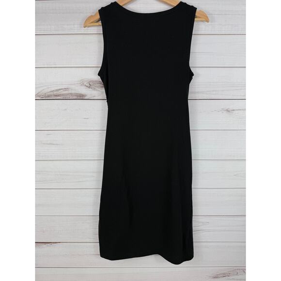 Leith Ruched Bodycon Tank‎ Dress Black Sleeveless Tulip Hem M Little Black Dress - Picture 4 of 7